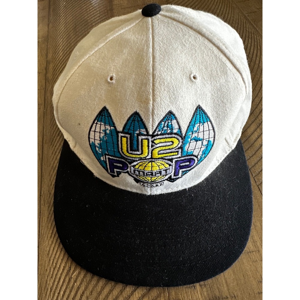 1997 U2 PopMart Tour Strapback Hat / Cap – White & Black 2-Tone
